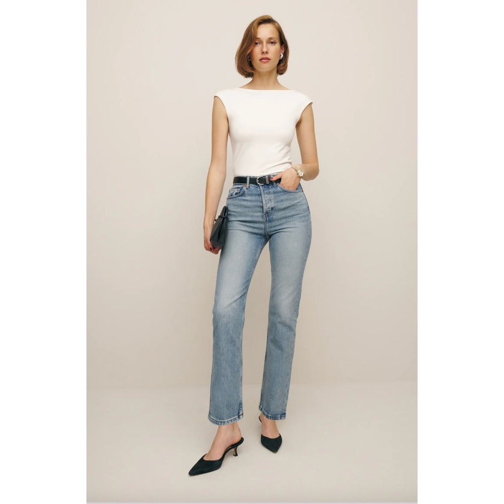 Reformation Cynthia Stretch High Rise Straight Jean Size 24 Manitoba Light Wash